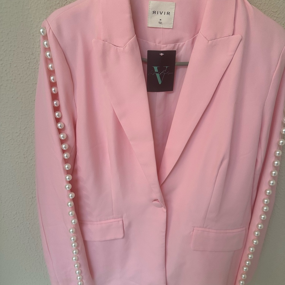Pink Blazer with Pearl Detailing